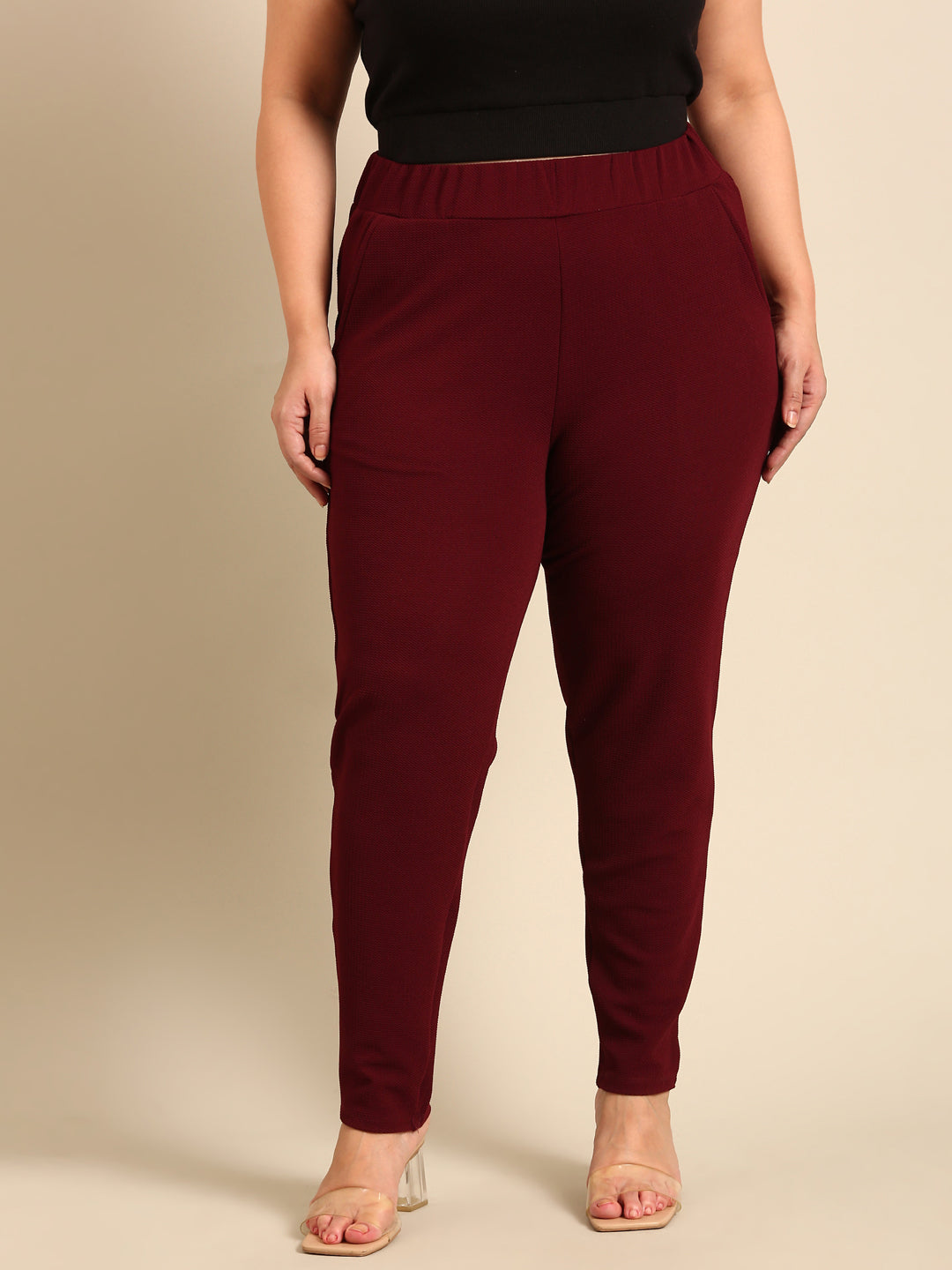 Buy STOP Grey Women's Slim Fit Solid Stretch Pants | Shoppers Stop